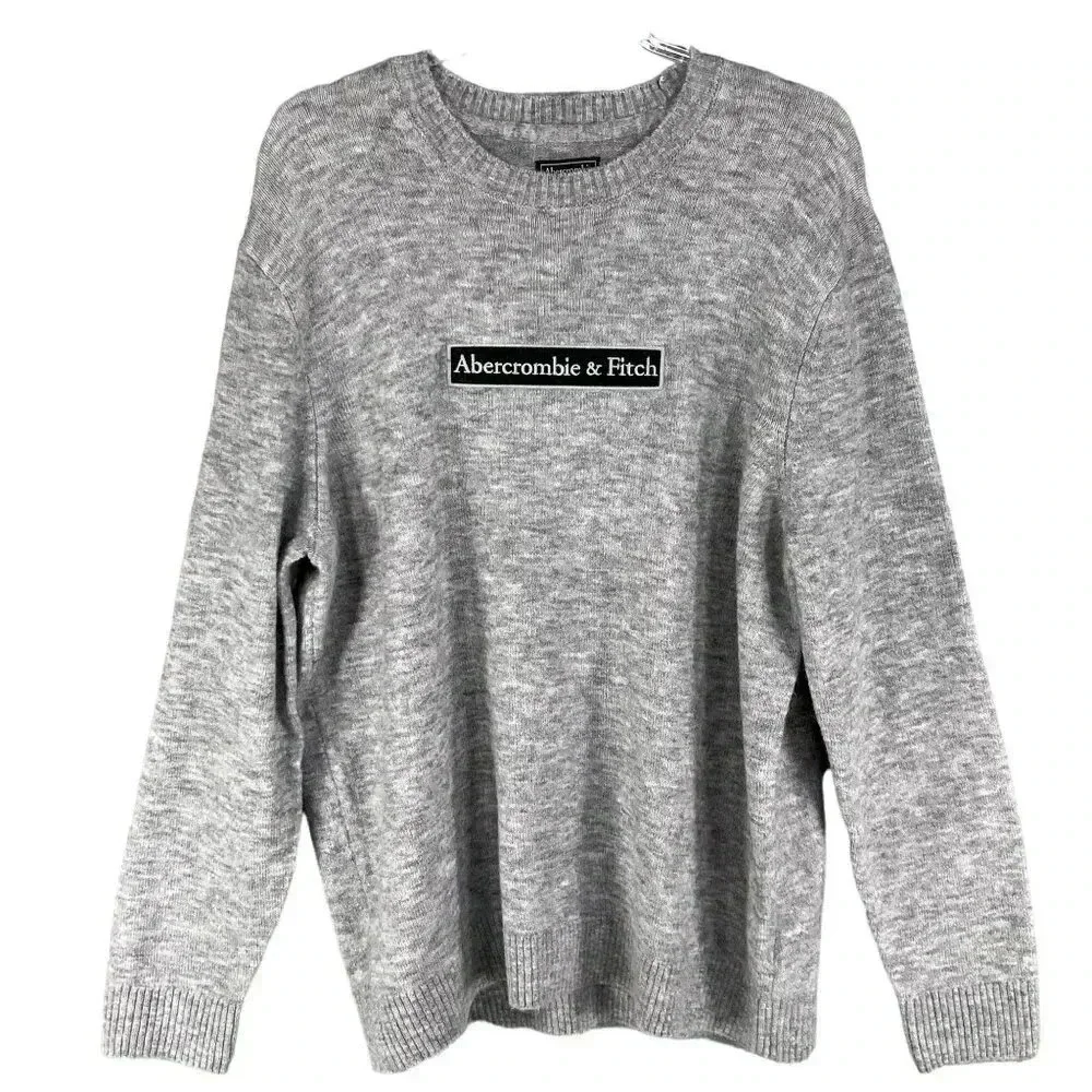 Abercrombie & Fitch NEW Mens XL Gray Wool Alpaca Blend Logo Crewneck Sweater